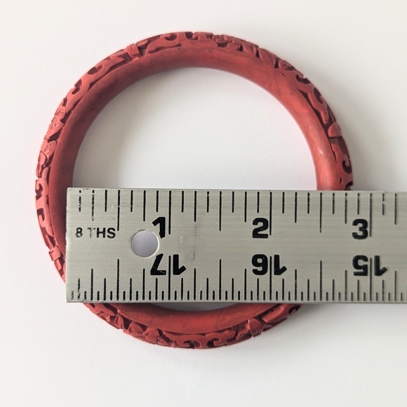Vintage/Estate Red Carved Chinese Cinnabar Bangle Bracelets; Set of 3 - Picture 11 of 13